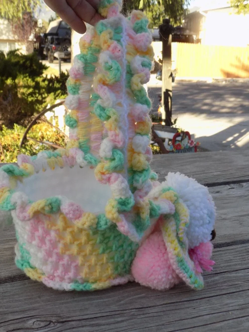 Bunny Basket Crochets on Bottle, Spring Decor, Babys Room Decor, VINTAGE